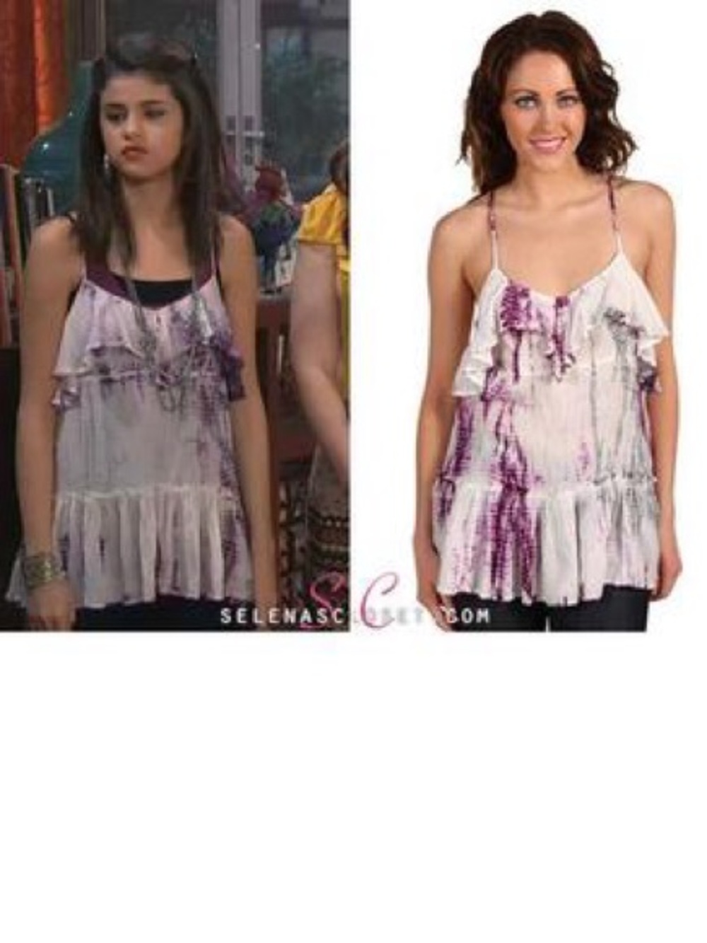 SOLD - Vintage Free People Alligator Lavender Tie-Dye Ruffle Cami Tank